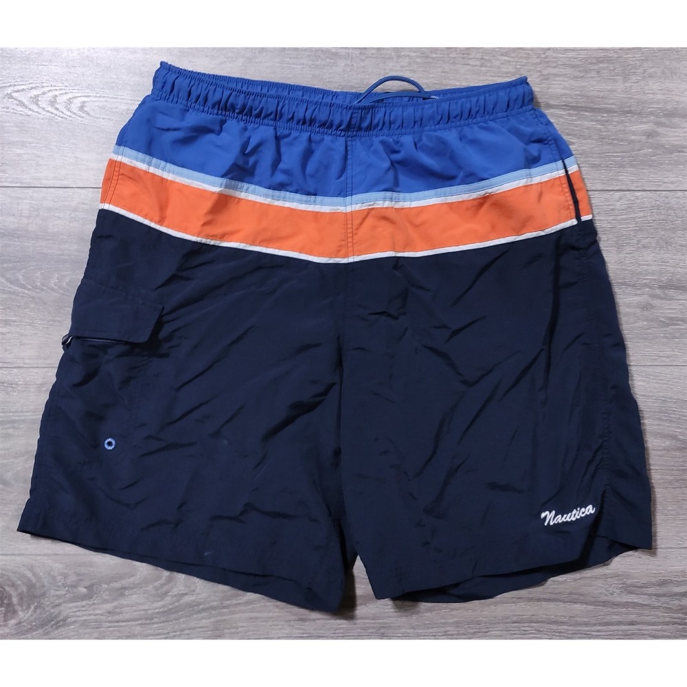 Nautica Swim Shorts Adult Large Blue Orange Vintage Board Shorts Mens